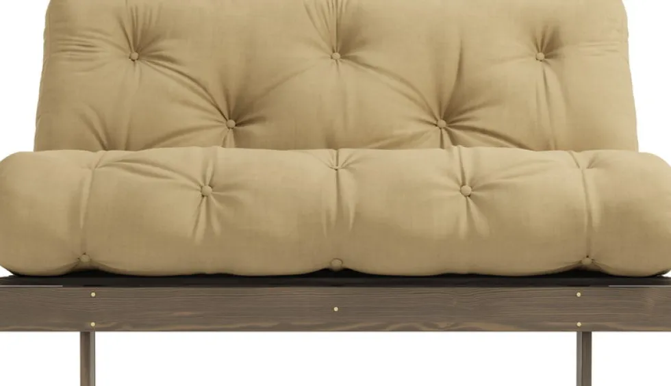 Canapé-lit en pin carob brown et tissu beige blé 140 x 200 cm Roots - Karup Design