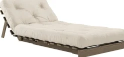 Canapé-lit en pin carob brown et tissu beige 90 x 200 cm Roots - Karup Design