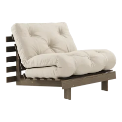 Canapé-lit en pin carob brown et tissu beige 90 x 200 cm Roots - Karup Design