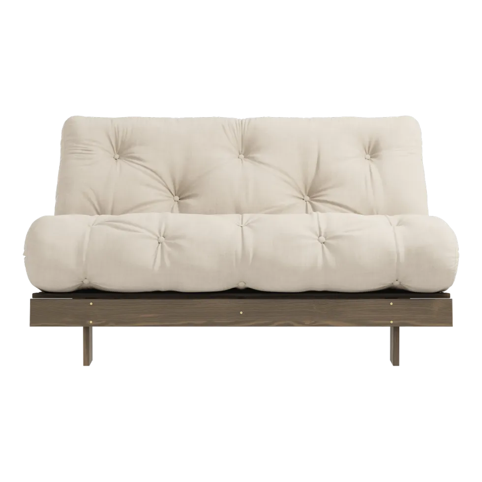 Canapé-lit en pin carob brown et tissu beige 140 x 200 cm Roots - Karup Design