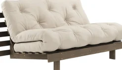 Canapé-lit en pin carob brown et tissu beige 140 x 200 cm Roots - Karup Design