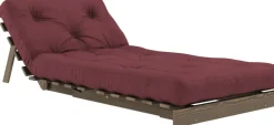 Canapé-lit en pin carob brown et tissu bordeaux 90 x 200 cm Roots - Karup Design