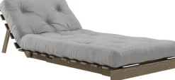 Canapé-lit en pin carob brown et tissu gris 90 x 200 cm Roots - Karup Design