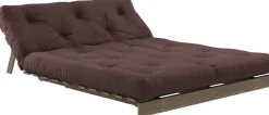 Canapé-lit en pin carob brown et tissu marron 140 x 200 cm Roots - Karup Design