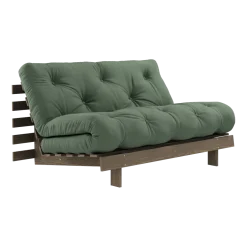 Canapé-lit en pin carob brown et tissu vert olive 140 x 200 cm Roots - Karup Design