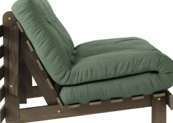 Canapé-lit en pin carob brown et tissu vert olive 140 x 200 cm Roots - Karup Design