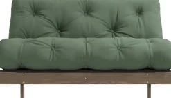 Canapé-lit en pin carob brown et tissu vert olive 140 x 200 cm Roots - Karup Design