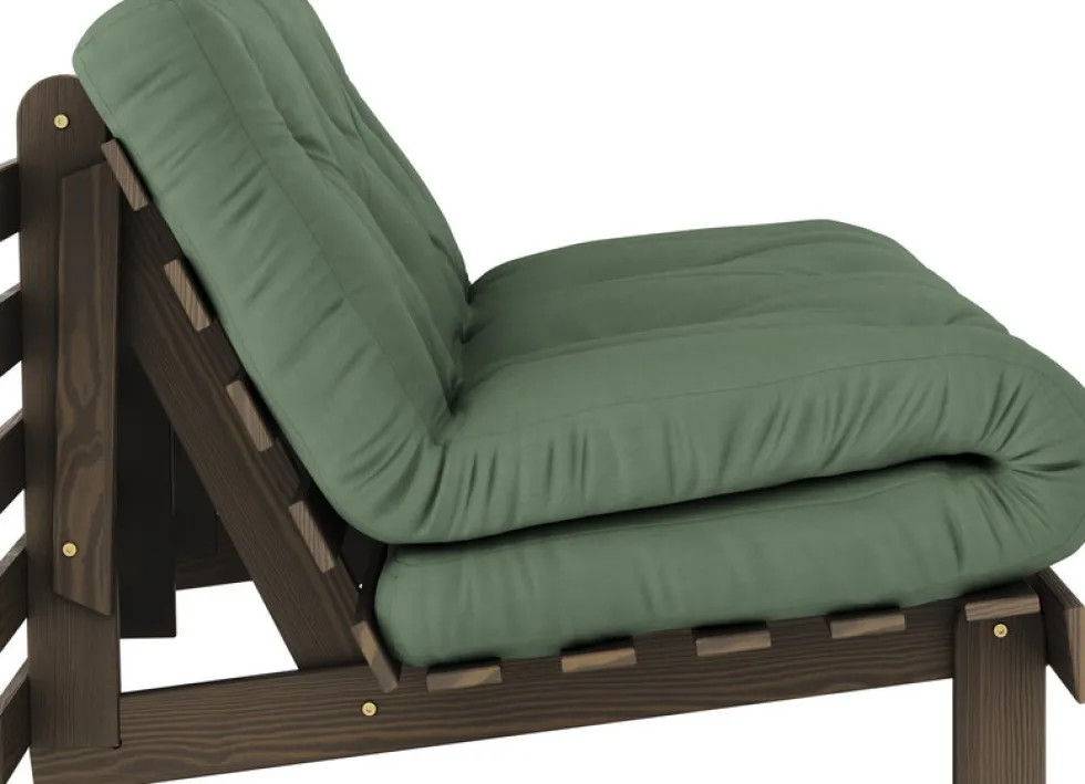 Canapé-lit en pin carob brown et tissu vert olive 160 x 200 cm Roots - Karup Design