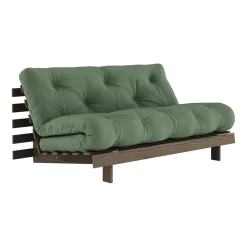Canapé-lit en pin carob brown et tissu vert olive 160 x 200 cm Roots - Karup Design