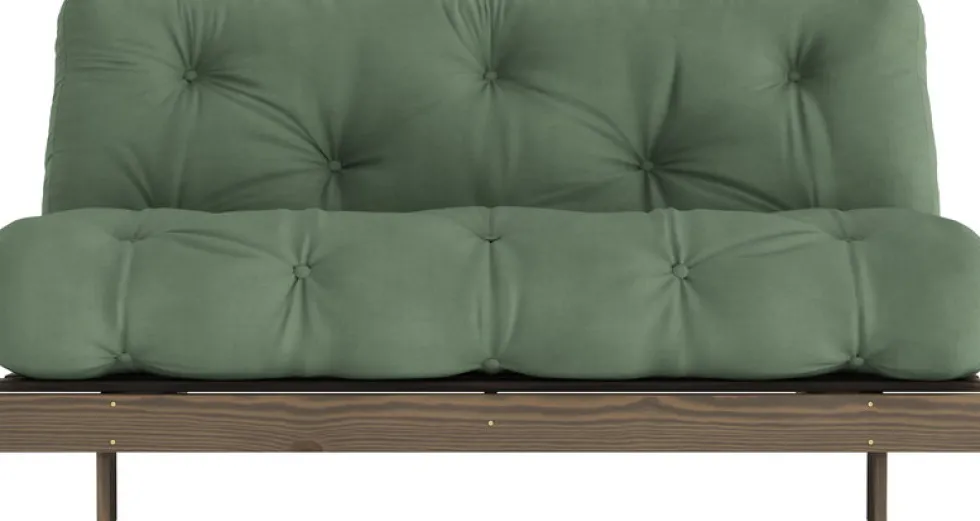 Canapé-lit en pin carob brown et tissu vert olive 160 x 200 cm Roots - Karup Design