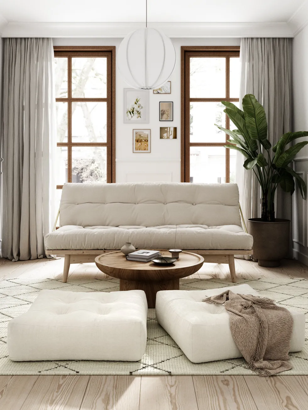 Canapé-lit en pin clair et coton natural 196x105x90cm Folk - Karup Design