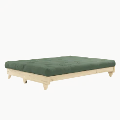 Canapé-lit en pin massif avec matelas en coton vert olive 140x200cm Fresh - Karup Design