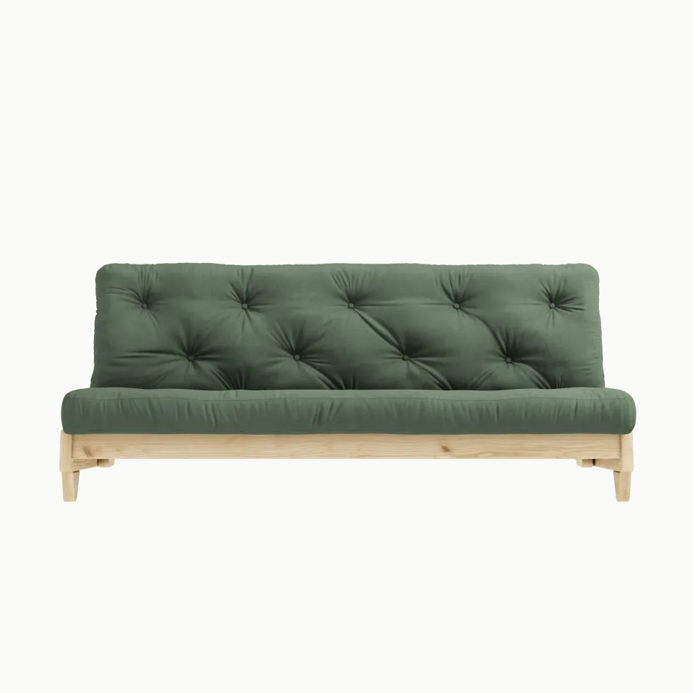 Canapé-lit en pin massif avec matelas en coton vert olive 140x200cm Fresh - Karup Design