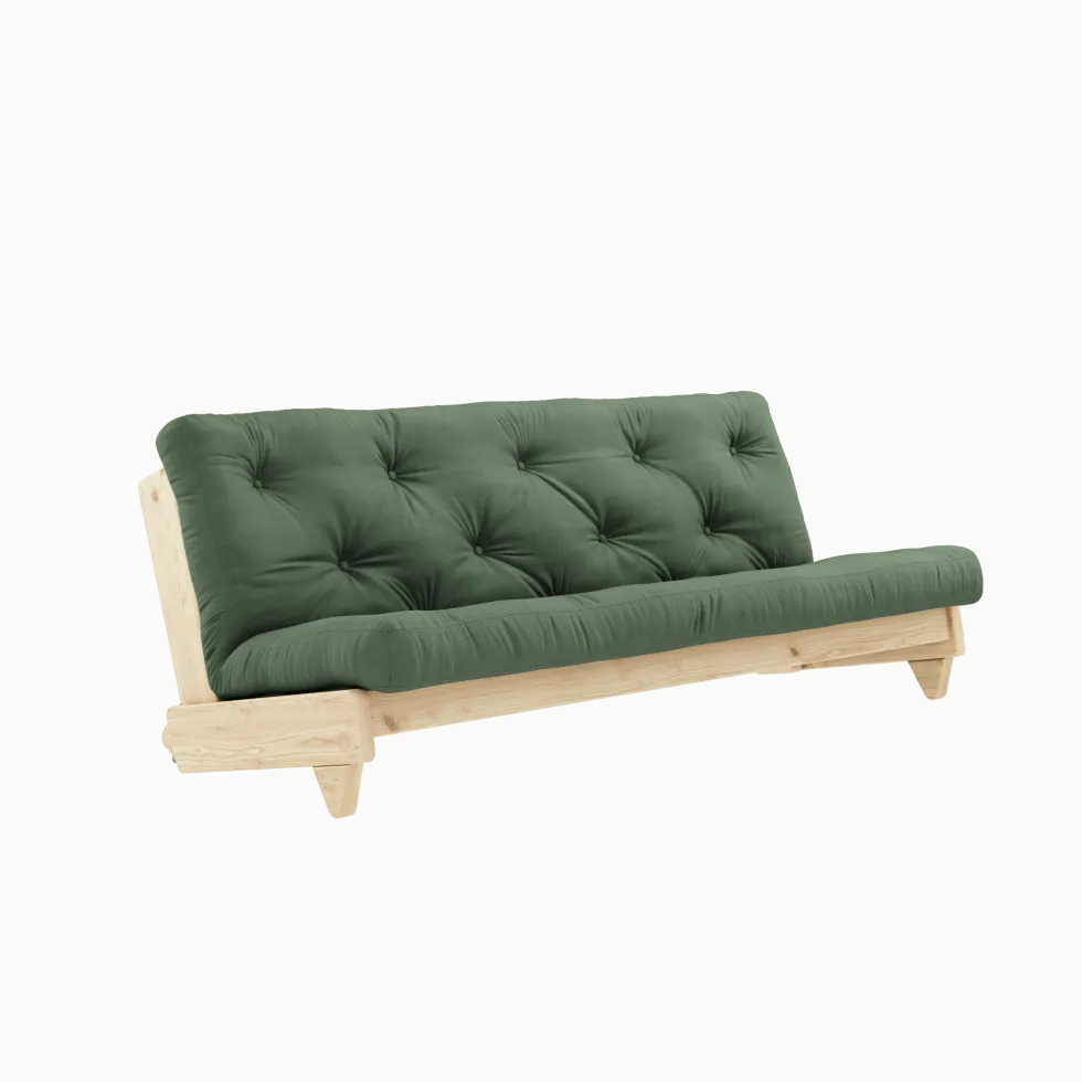 Canapé-lit en pin massif avec matelas en coton vert olive 140x200cm Fresh - Karup Design