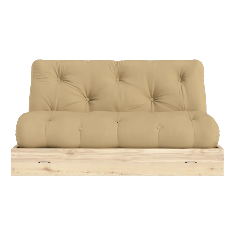Canapé-lit 2 places en pin et tissu wheat beige 140x200cm Flip Raw - Karup Design