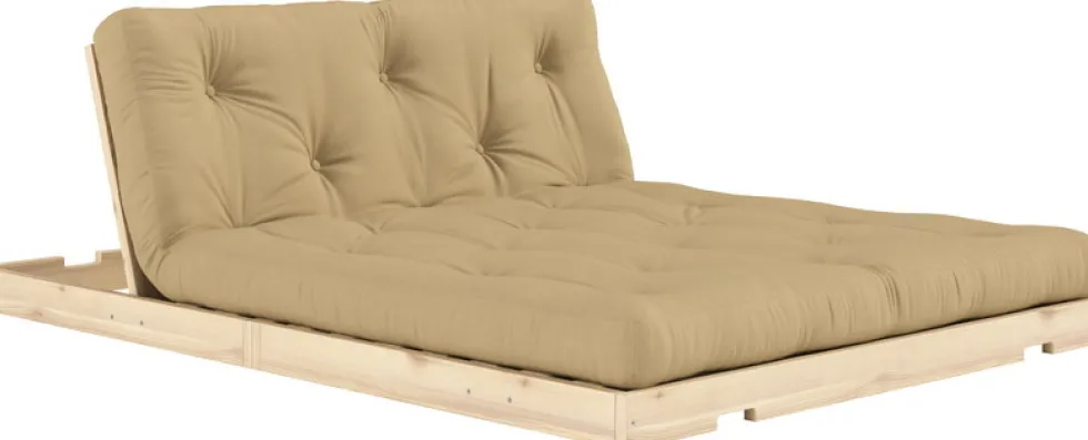 Canapé-lit 2 places en pin et tissu wheat beige 140x200cm Flip Raw - Karup Design