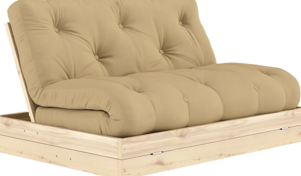 Canapé-lit 2 places en pin et tissu wheat beige 140x200cm Flip Raw - Karup Design