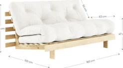 Canapé-lit 3 places en pin laqué foncé et tissu bleu rayé 160x200cm Roots - Karup Design