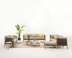 Canapé lounge en teck et corde anthracite 3 places Lento - Vincent Sheppard