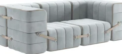 Canapé modulable accoudoirs 2 places en velours barcelone bleu clair 204x102x68cm Curt - Ambivalenz
