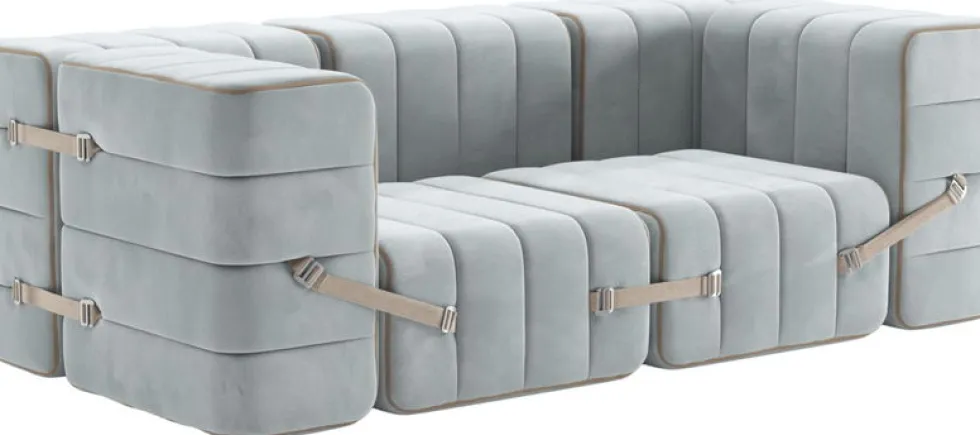 Canapé modulable accoudoirs 2 places en velours barcelone bleu clair 204x102x68cm Curt - Ambivalenz