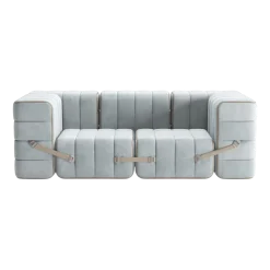 Canapé modulable accoudoirs 2 places en velours barcelone bleu clair 204x102x68cm Curt - Ambivalenz