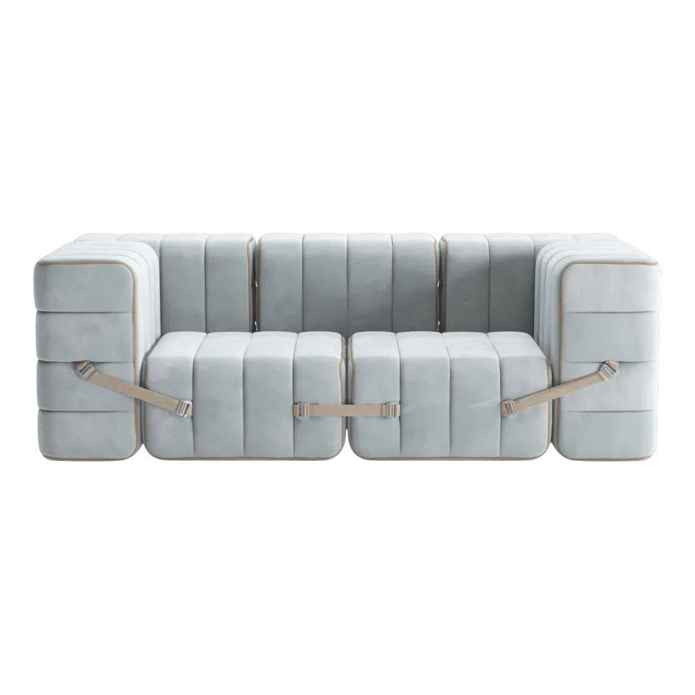 Canapé modulable accoudoirs 2 places en velours barcelone bleu clair 204x102x68cm Curt - Ambivalenz