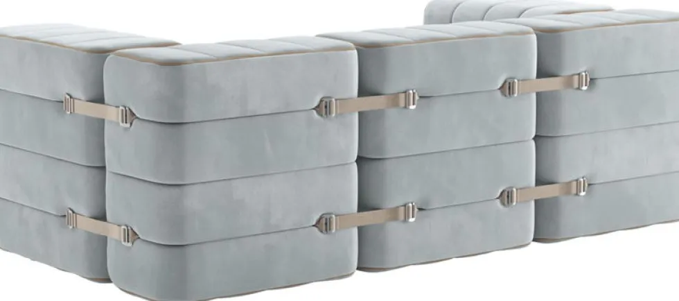 Canapé modulable accoudoirs 2 places en velours barcelone bleu clair 204x102x68cm Curt - Ambivalenz