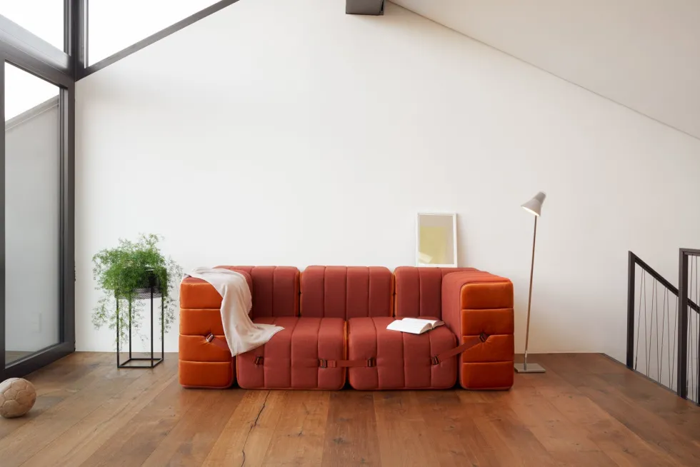 Canapé modulable accoudoirs 2 places en velours barcelone vert clair 204x102x68cm Curt - Ambivalenz