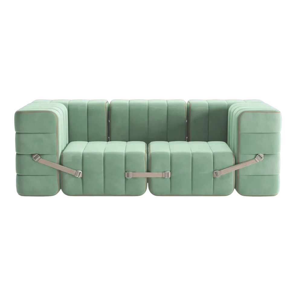 Canapé modulable accoudoirs 2 places en velours barcelone vert clair 204x102x68cm Curt - Ambivalenz