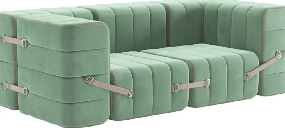 Canapé modulable accoudoirs 2 places en velours barcelone vert clair 204x102x68cm Curt - Ambivalenz