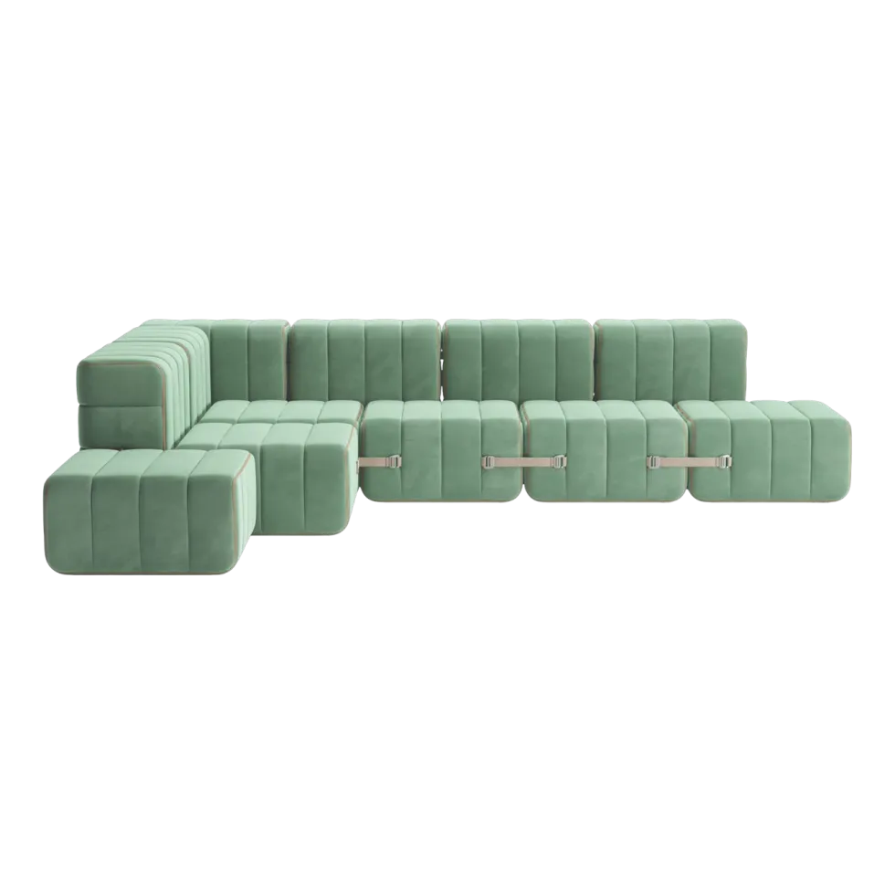 Canapé modulable d'angle en tissu bacelona vert clair 306x238x68cm Curt - Ambivalenz