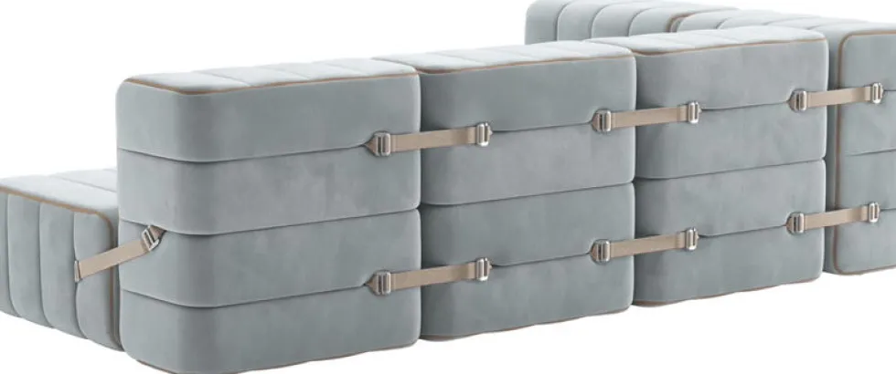 Canapé modulable d'angle en velours barcelone bleu clair 238x170x68cm Curt - Ambivalenz