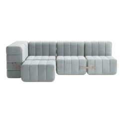 Canapé modulable d'angle en velours barcelone bleu clair 238x170x68cm Curt - Ambivalenz
