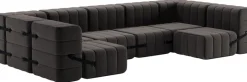 Canapé modulable forme u en tissu jet gris marron 340x170x68cm Curt - Ambivalenz