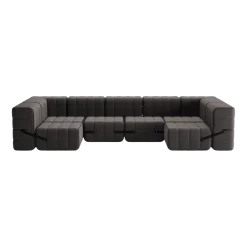 Canapé modulable forme u en tissu jet gris marron 340x170x68cm Curt - Ambivalenz