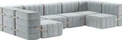 Canapé modulable forme u en velours barcelone bleu clair 340x170x68cm Curt - Ambivalenz