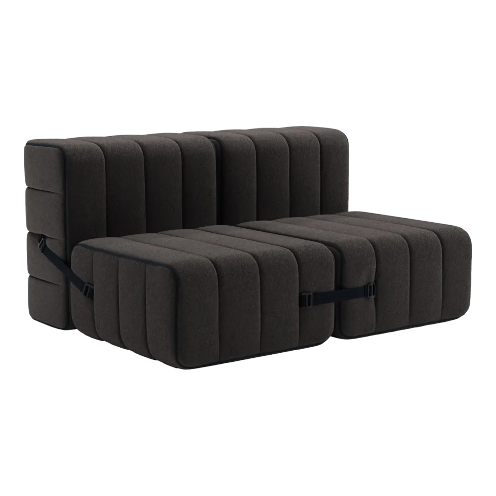 Canapé modulable 2 places en tissu jet gris marron 136x102x68cm Curt - Ambivalenz
