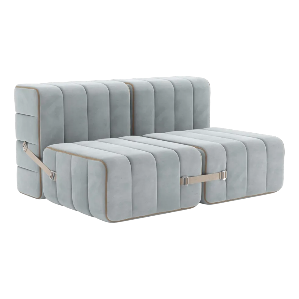 Canapé modulable 2 places en velours barcelone bleu clair 136x102x68cm Curt - Ambivalenz