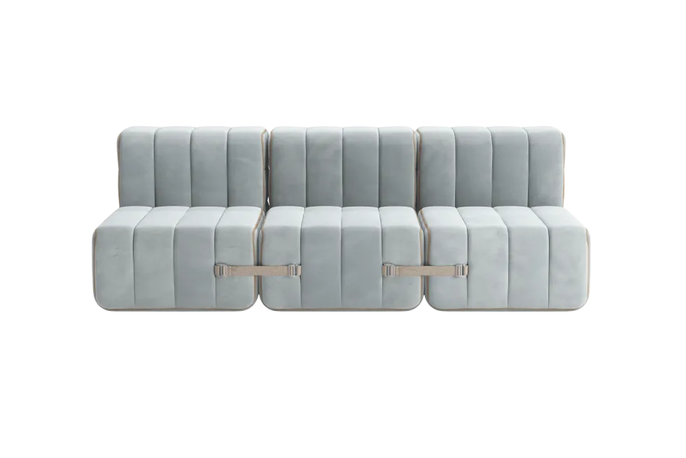 Canapé modulable 3 places en velours barcelone bleu clair 204x102x68cm Curt - Ambivalenz