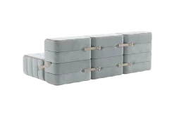 Canapé modulable 3 places en velours barcelone bleu clair 204x102x68cm Curt - Ambivalenz