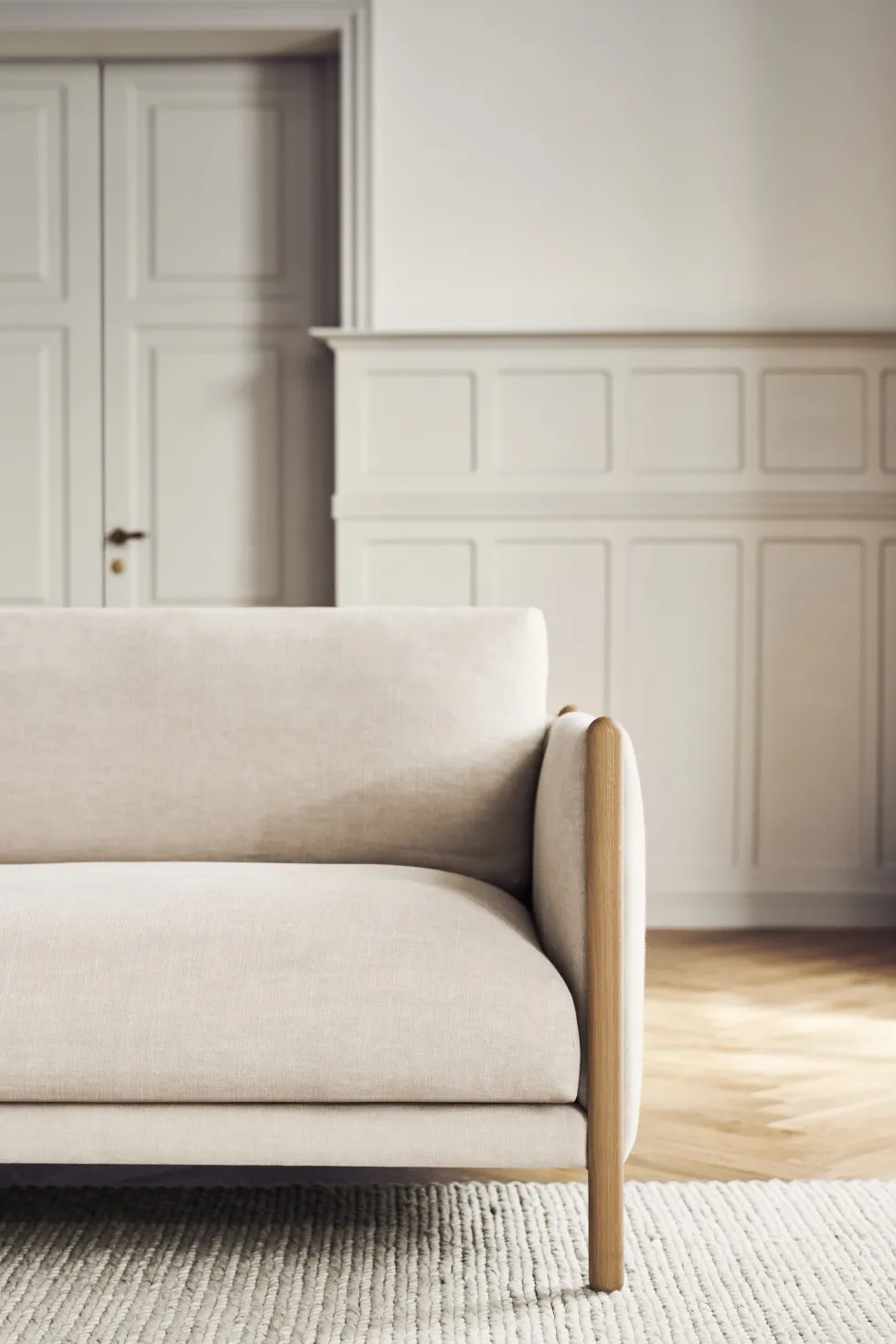 Canapé 3 places en chêne huilé et tissu en lin beige pure Hayden - Bolia