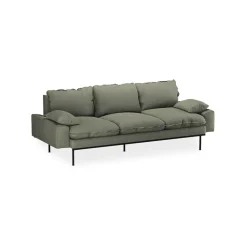 Canapé 3 places en lin vert kaki 225x95x83cm Rétro - HKLIVING
