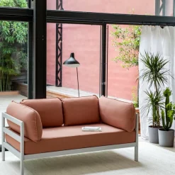 Canapé 2 places en métal gris austral et tissu rose chiné Easy - Tiptoe