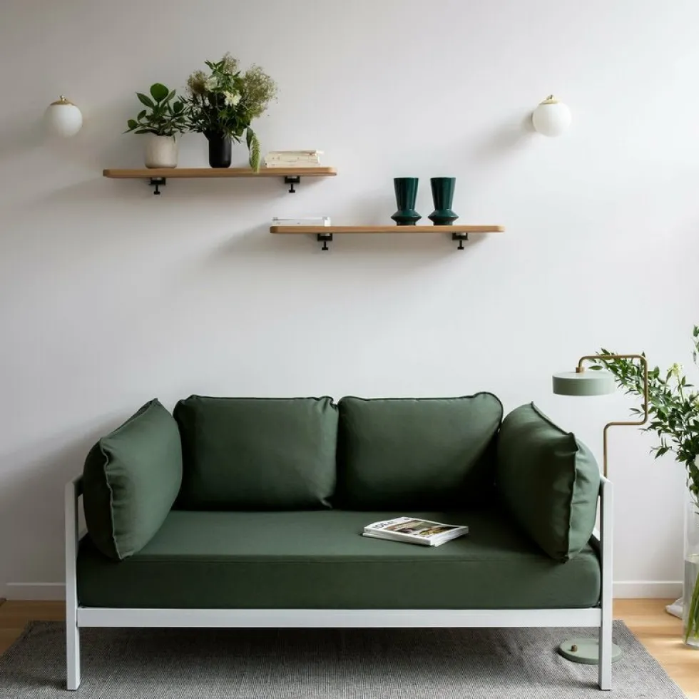 Canapé 2 places en métal gris austral et tissu vert Easy - Tiptoe