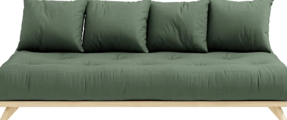 Canapé 2 places en pin et matelas vert olive 200x90cm Senza - Karup Design