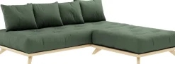 Canapé 2 places en pin et matelas vert olive 200x90cm Senza - Karup Design