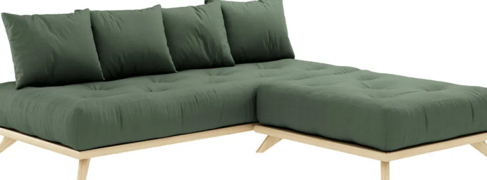 Canapé 2 places en pin et matelas vert olive 200x90cm Senza - Karup Design