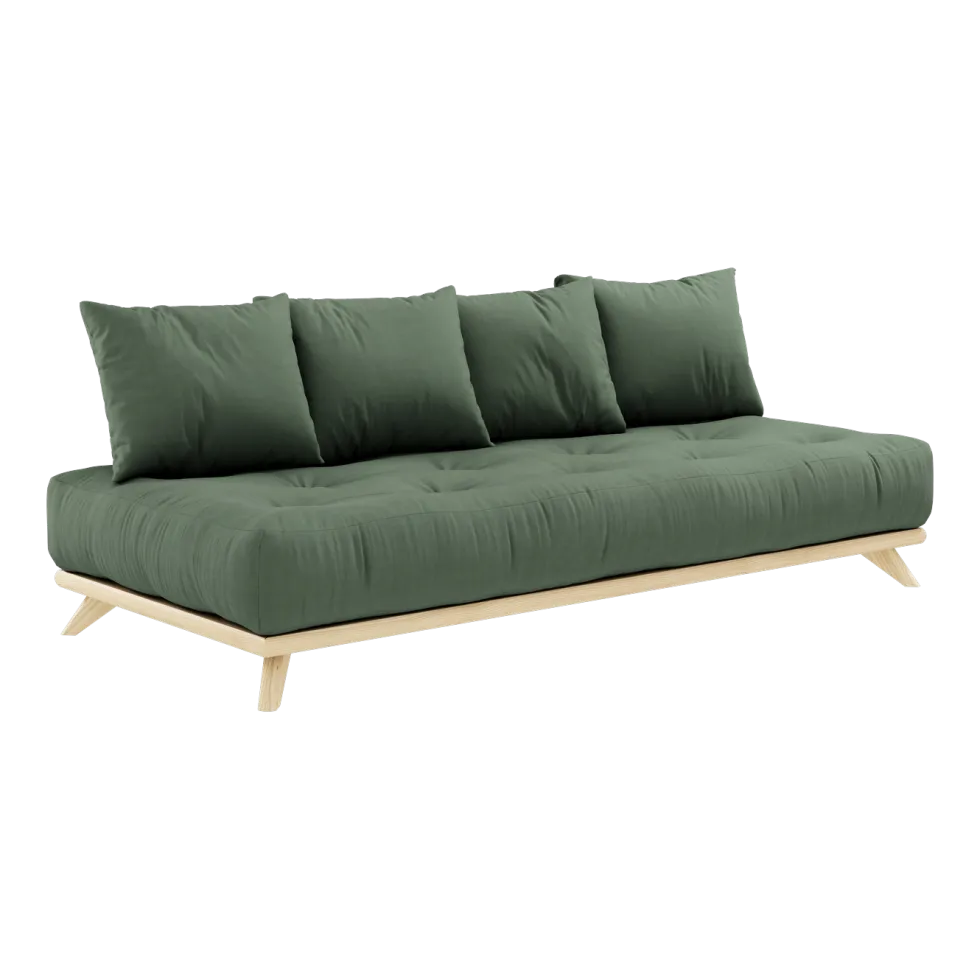 Canapé 2 places en pin et matelas vert olive 200x90cm Senza - Karup Design