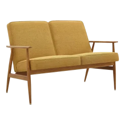 Canapé 2 places en tissu bouclé moutarde et frêne foncé 120cm Fox - 366 Concept
